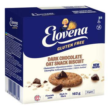 ELOVENA GLUTEENITON VÄLIPALAKAURAKEKSI TUMMA SUKLAA 9X1