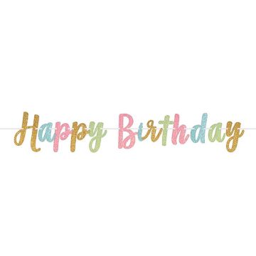 HAPPY BIRTHDAY -KIRJAINNAUHA KIMALLE PASTELLISÄVYT 365 CM