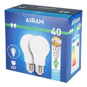 AIRAM OPAL LED VAKIOLAMPPU 2PACK 4,5W A60 E27, 4000K 470 LM, 12