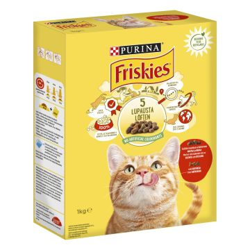 PURINA FRISKIES KISSAN TÄYSRAVINTO ADULT NAUTAA-KANAA-MAKSAA 1 KG