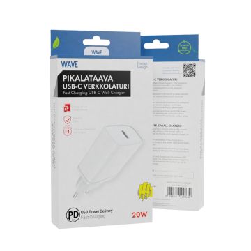 WAVE PIKALATAAVA VERKKOLATURI, 1 X USB TYPE-C (20W), VALKOINEN