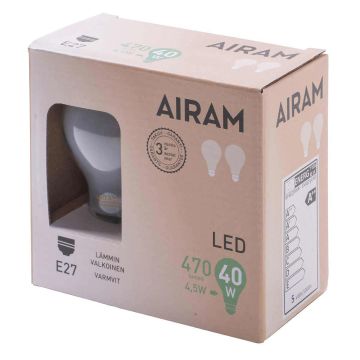 AIRAM LED VAKIOLAMPPU HIMMEÄ 4,5W 2-PACK E27, 2700K 470 LM, 12