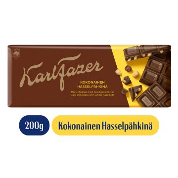 KARL FAZER TUMMA SUKLAA JA KOKONAISET HASSELPÄHKINÄT 200 G