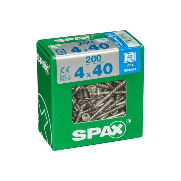 SPAX RUUVI TORX UPPOKANTA A2 RST TERÄS, OSAKIERRE 4X40 XL 200KP