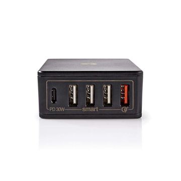 NEDIS SEINÄLATURI 3 A, 5 PORTTIA, USB (QC)-/USB-C LÄHDÖT, PD 30