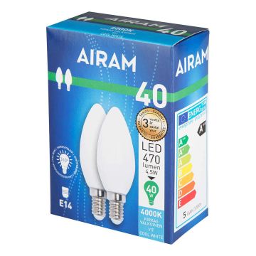 AIRAM OPAL LED KYNTTILÄLAMPPU 2PACK 4,5W CANDLE E14, 4000K 470