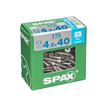 SPAX RUUVI TORX UPPOKANTA A2 RST TERÄS, OSAKIERRE 4,5X40 XL 175