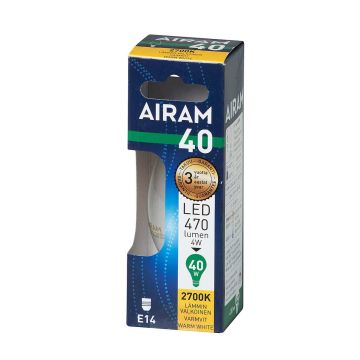 AIRAM LED KYNTTILÄLAMPPU KIRKAS 4,5W E14 FILAM. 470LM, 15 000H