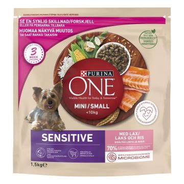 PURINA ONE KOIRAN TÄYSRAVINTO SMALL DOG DELICATE LOHI-RIISI 1,5 K