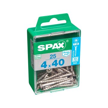 SPAX RUUVI TORX UPPOKANTA A2 RST TERÄS, OSAKIERRE 4X40 M25KPL