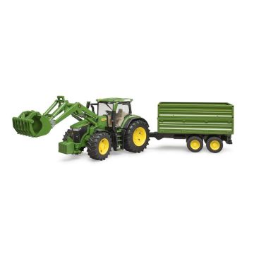 BRUDER BR3155 JOHN DEERE 7R 350 ETUKUORMAAJALLA JA PERÄVAUNULLA