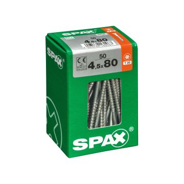 SPAX RUUVI TORX UPPOKANTA, OSAKIERRE WIROX 4,5X80 L 50KPL