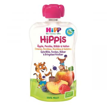 HIPP HIPPIS OMENA PERSIKKA MUSTIKKA VADELMA LUOMU 100 G