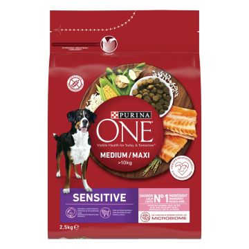 PURINA ONE KOIRAN TÄYSRAVINTO SENSITIVE MEDIUM/MAXI LOHTA&RIISI 2,5 KG