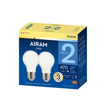 AIRAM LED VAKIOLAMPPU HIMMEÄ 4,5W 2-PACK E27, 2700K 470 LM, 12 000H