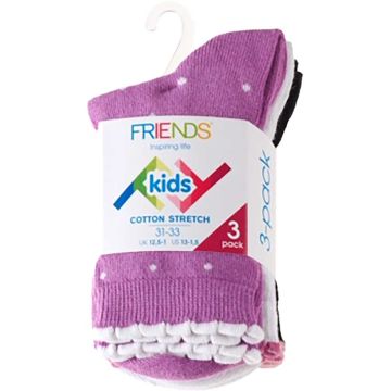 FRIENDS TYTTÖJEN SUKAT 3-PACK 28-30 PILKULLINEN LILA/HARMAA/MUS