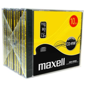 MAXELL CD-RW 700MB, 80MIN, 12X HIGH SPEED 10-PACK