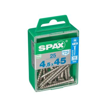 SPAX RUUVI TORX UPPOKANTA A2 RST TERÄS, OSAKIERRE 4,5X45 M 25KP