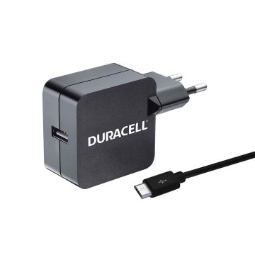 DURACELL USB 2.4A - SEINÄLATURI MICRO-USB JOHDOLLA, MUSTA