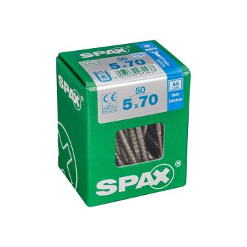 SPAX RUUVI TORX UPPOKANTA A2 RST TERÄS, OSAKIERRE 5X70 L 50KPL