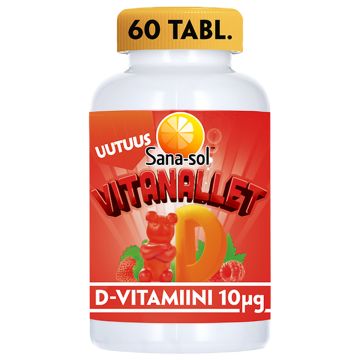 SANA-SOL VITANALLET D-VITAMIINI MANSIKKA-VADELMA 60 KPL