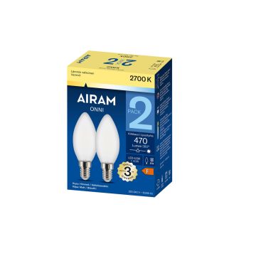 AIRAM LED KYNTILÄLAMPPU HIMMEÄ LED 2PACK 4,5W E14, 2700K 470 LM