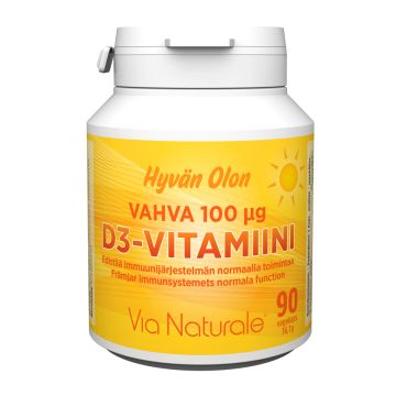 VIA NATURALE HYVÄN OLON D3-VITAMIINI 100MIKROGR. 90 KPL