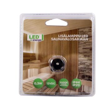 LED ENERGY LED SAUNAVALOSARJAN LISÄLAMPPU, 5M JOHTO, MUSTA (TEFLON)