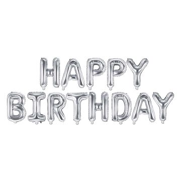 HAPPY BIRTHDAY KIRJAIMET FOLIOPALLOSETTI HOPEANVÄRINEN