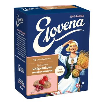 ELOVENA MANSIKKA-RAPARPERI VÄLIPALAKEKSI 100% KAURAA 10-PACK 3
