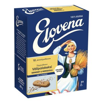 ELOVENA SIEMEN-MERISUOLA VÄLIPALAKEKSI 100% KAURAA 10KPL 250