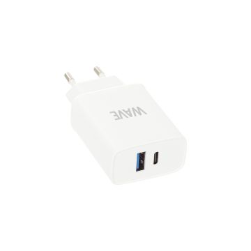 WAVE PIKALATAAVA VERKKOLATURI, 1 X USB TYPE-C + 1 X USB-A (18W+18W), VALKOINEN