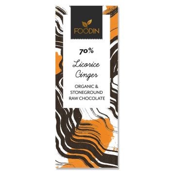 FOODIN RAAKASUKLAA LICORICE-GINGER 70% LUOMU 40 G