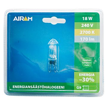 AIRAM HALOGEENIPOLTTIMO ES G9-KANTA 28W 2000 H 370 LM 2KPL