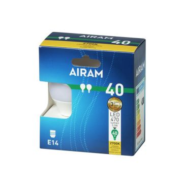 AIRAM LED MAINOSLAMPPU OPAALI 4,9W E14 470 LM, 15 000H 2 KPL