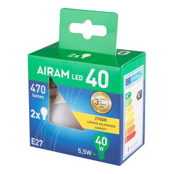 AIRAM LED KORISTELAMPPU OPAALI 4,9W E27 470 LM, 15 000H 2 KPL