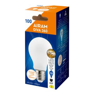 AIRAM OIVA LED-VAKIOLAMPPU 10,5W A60 830 1521LM E27 360 OPAALI