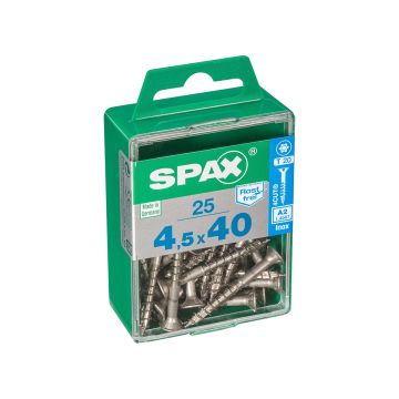 SPAX RUUVI TORX UPPOKANTA A2 RST TERÄS, OSAKIERRE 4,5X40 M 25KP