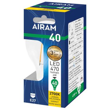 AIRAM LED VAKIOLAMPPU KIRKAS 4,5W E27 FILAM. 470LM, 15 000H