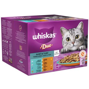 WHISKAS 1+ DUO SURF & TURF HYYTELÖSSÄ 24*85G 2,04 KG