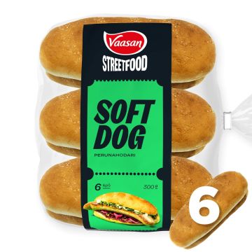 VAASAN STREET FOOD SOFT DOG PERUNAHODARI 6KPL 300 G VAASAN STREET FOOD SOFT DOG PERUNAHODARI 6KPL 300 G