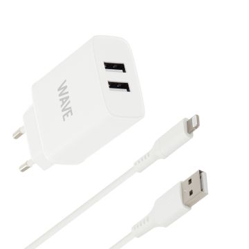 WAVE VERKKOLATURI, 2 XUSB + LIGHTNING (MFI) KAAPELI (15W)