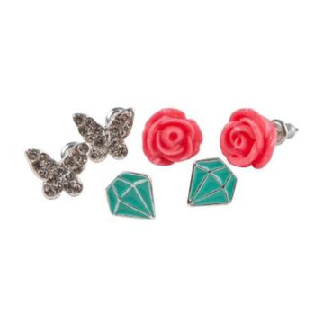 GREAT PRETENDERS BOUTIQUE ROSE STUDDED EARRINGS, 3 SETS