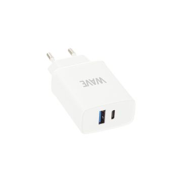 WAVE PIKALATAAVA VERKKOLATURI, 1 X USB TYPE-C + 1 X USB-A (18W+18W), VALKOINEN