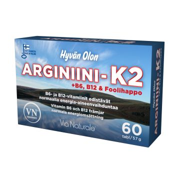 VIA NATURALE HYVÄN OLON ARGINIINI +K2 60 KPL