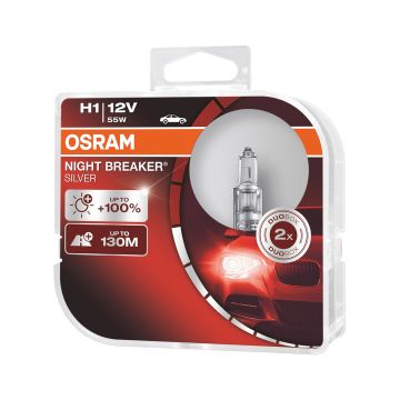 OSRAM NIGHT BREAKER SILVER POLTTIMO 2 KPL H1 12V 55W