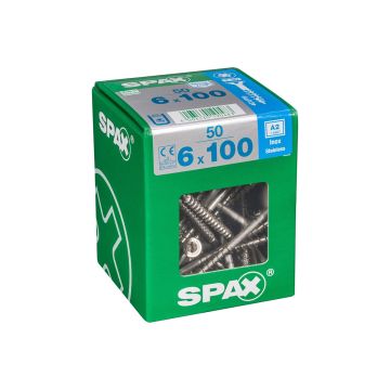 SPAX RUUVI TORX UPPOKANTA A2 RST TERÄS, OSAKIERRE 6X100 XL 50KPL