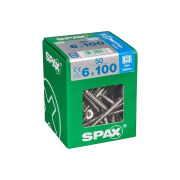 SPAX RUUVI TORX UPPOKANTA A2 RST TERÄS, OSAKIERRE 6X100 XL 50KP