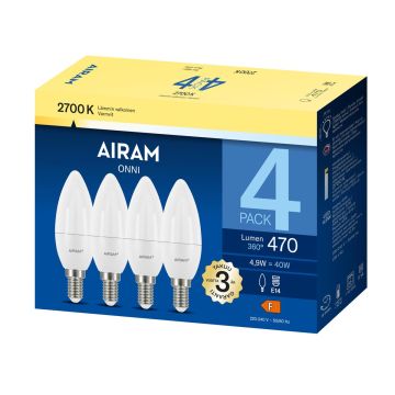 AIRAM LED KYNTTILÄLAMPPU 4,9W 470 LM. 4-PACK E14, 2700K