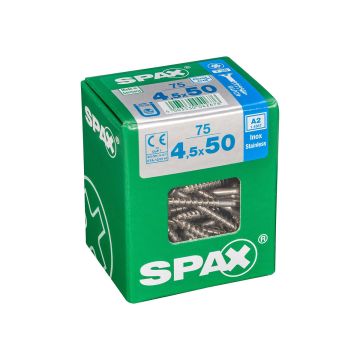 SPAX RUUVI TORX UPPOKANTA A2 RST TERÄS, OSAKIERRE 4,5X50 L 75KP